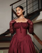 SC Square Neck Long Sleeve Midi Dress GMYU-8420