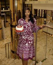 SC Print V Neck Long Sleeve Midi Dress GMYU-8548