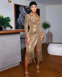 SC Solid Color Tassel Sequin Coats TR-1215