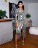 SC Solid Color Tassel Sequin Coats TR-1215