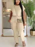 SC Solid Color Casual Tops Two Piece Pants Set ZDF-31356