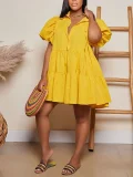 SCSolid Color Puff-sleeve Casual Dress ZDF-31360