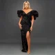 SC Sequin Ruffles V Neck Split Maxi Dress GMYU-2665
