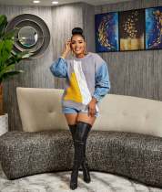 SC Plus Size Fashon Denim Patchwork Knits Tops ZDF-31267