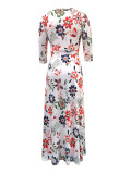 SC Print V Neck 3/4 Sleeve Maxi Dress XMY-N003