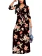 SC Print V Neck 3/4 Sleeve Maxi Dress XMY-N003