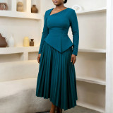 SC Plus Size Slash Neck Solid Color Midi Dress GATE-617