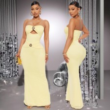 SC Sexy Hollow Out Solid Color Maxi Dress GZIY-6367