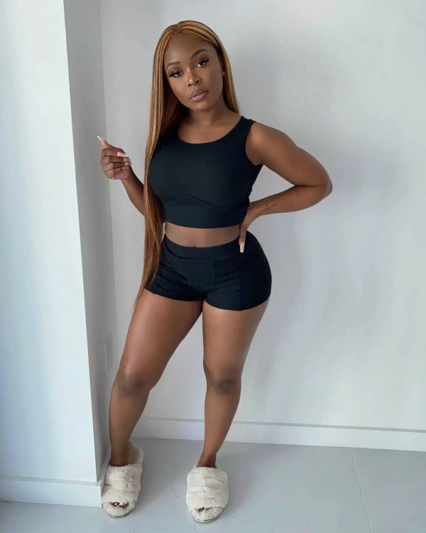 SC Solid Color Sleeveless Two Piece Shorts Set YD-1128