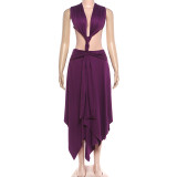 SC Solid Color Sleeveless V Neck Backless Maxi Dress GZJQ-K25D91005
