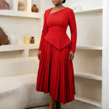SC Plus Size Slash Neck Solid Color Midi Dress GATE-617