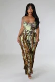SC Plus Size Tie Dye Print Sling Bodysuit 2 Piece Pants Set GHXF-HX0319