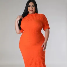 SC Plus Size Solid Color Short Sleeve Midi Dress GHXF-HX0308