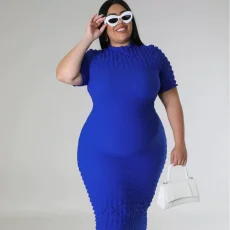 SC Plus Size Solid Color Short Sleeve Midi Dress GHXF-HX0308