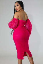SC Plus Size Mesh Long Sleeve Midi Dress GHXF-HX0204