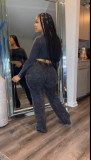 SC Plus Size Solid Color Long Sleeve Tops Two Piece Pants Set GHXF-HX0406