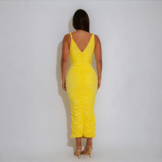 SC Solid Color Sleeveless Sling Maxi Dress CYA-902006