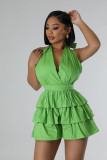 SC Plus Size Halterneck V Neck Ruffles Romper GHXF-HX0436