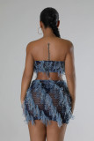 SC Plus Size Wrap Chest Top Two Piece Skirts Set GHXF-HX0401