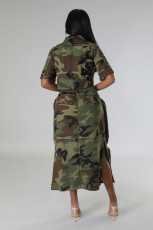 SC Plus Size Camouflage Print Zipper Long Skirt GHXF-HX0297