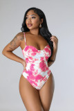 SC Plus Size Tie Dye Print Sling Bodysuit 2 Piece Pants Set GHXF-HX0319