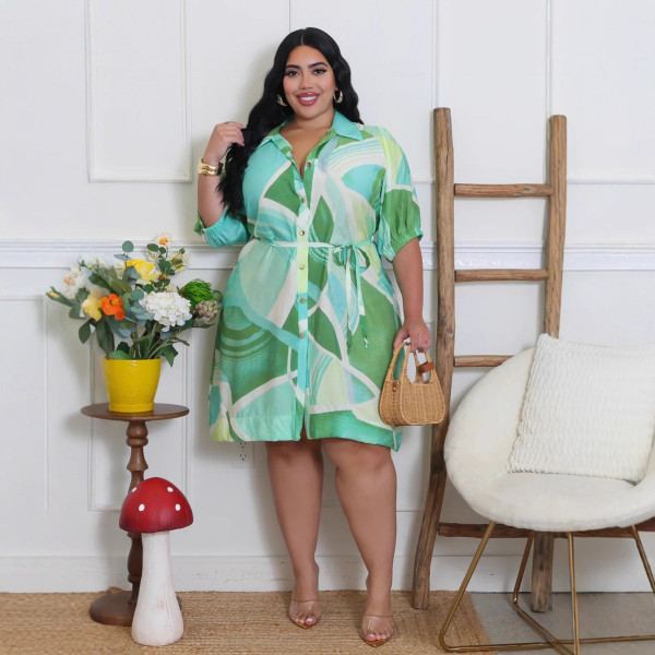SC Plus Size Print Short Sleeve Midi Dress GHXF-HX0481