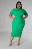SC Plus Size Solid Color Short Sleeve Midi Dress GHXF-HX0308