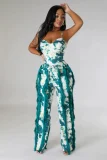 SC Plus Size Tie Dye Print Sling Bodysuit 2 Piece Pants Set GHXF-HX0319