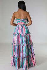 SC Plus Size Stripe Print Tube Top Maxi Dress GHXF-HX0260