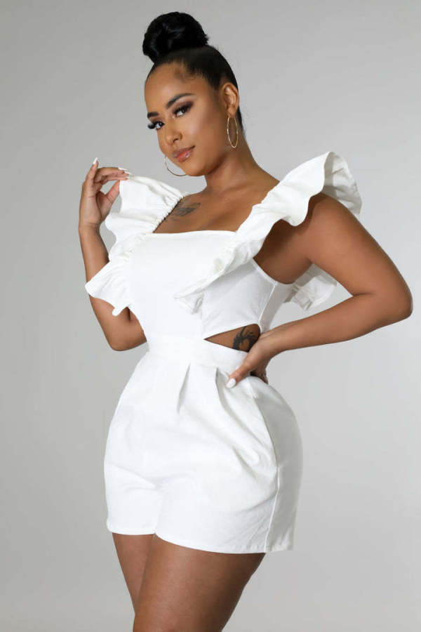 SC Plus Size One Shoulder Solid Color Romper GHXF-HX0206