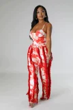 SC Plus Size Tie Dye Print Sling Bodysuit 2 Piece Pants Set GHXF-HX0319