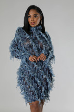 SC Plus Size Long Sleeve Mesh Tight Midi Dress GHXF-HX0381