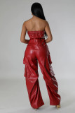SC Plus Size Off Shoulder PU Leather Jumpsuit GHXF-HX0395