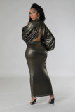 SC Plus Size Solid Color Long Sleeve Long Skirt Set GHXF-HX0376