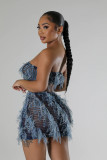 SC Plus Size Wrap Chest Top Two Piece Skirts Set GHXF-HX0401