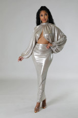 SC Plus Size Solid Color Long Sleeve Long Skirt Set GHXF-HX0376