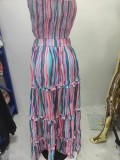 SC Plus Size Stripe Print Tube Top Maxi Dress GHXF-HX0260
