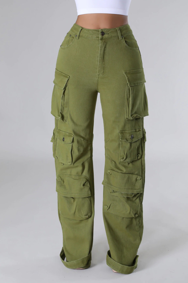 SC Plus Size Solid Color Multicolor Pockets Pants GHXF-HX0359