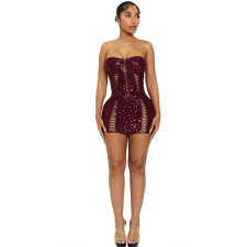 SC Sexy Hollow Out Sequin Bandage Dress NY-3865