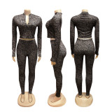 SC Long Sleeve Zipper Tight Two Piece Pants Set SFY-831