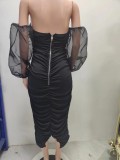 SC Plus Size Mesh Long Sleeve Midi Dress GHXF-HX0204