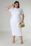SC Plus Size Solid Color Short Sleeve Midi Dress GHXF-HX0308