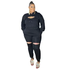 SC Plus Size Solid Color Long Sleeve Coat Sling Pants 3 Piece Set GAWE-5645