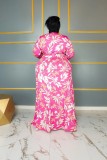 SC Plus Size Print V Neck Maxi Dress GAWE-5672