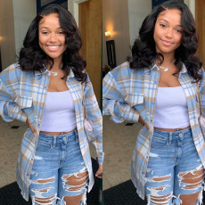 SC Plus Size Plaid Print Long Sleeve Thickened Coat GAWE-5622