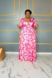 SC Plus Size Print V Neck Maxi Dress GAWE-5672