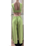 SC Solid Color Halterneck Tie Up Loose Jumpsuit GQLK-KG1173