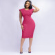 SC Square Neck Solid Color Split Midi Dress QHMD-3228