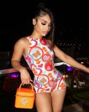 SC Butterfly Print Backless Sleeveless Romper GQLK-KG706