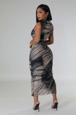 SC Sleeveless Print Mesh Maxi Dress QHMD-3142